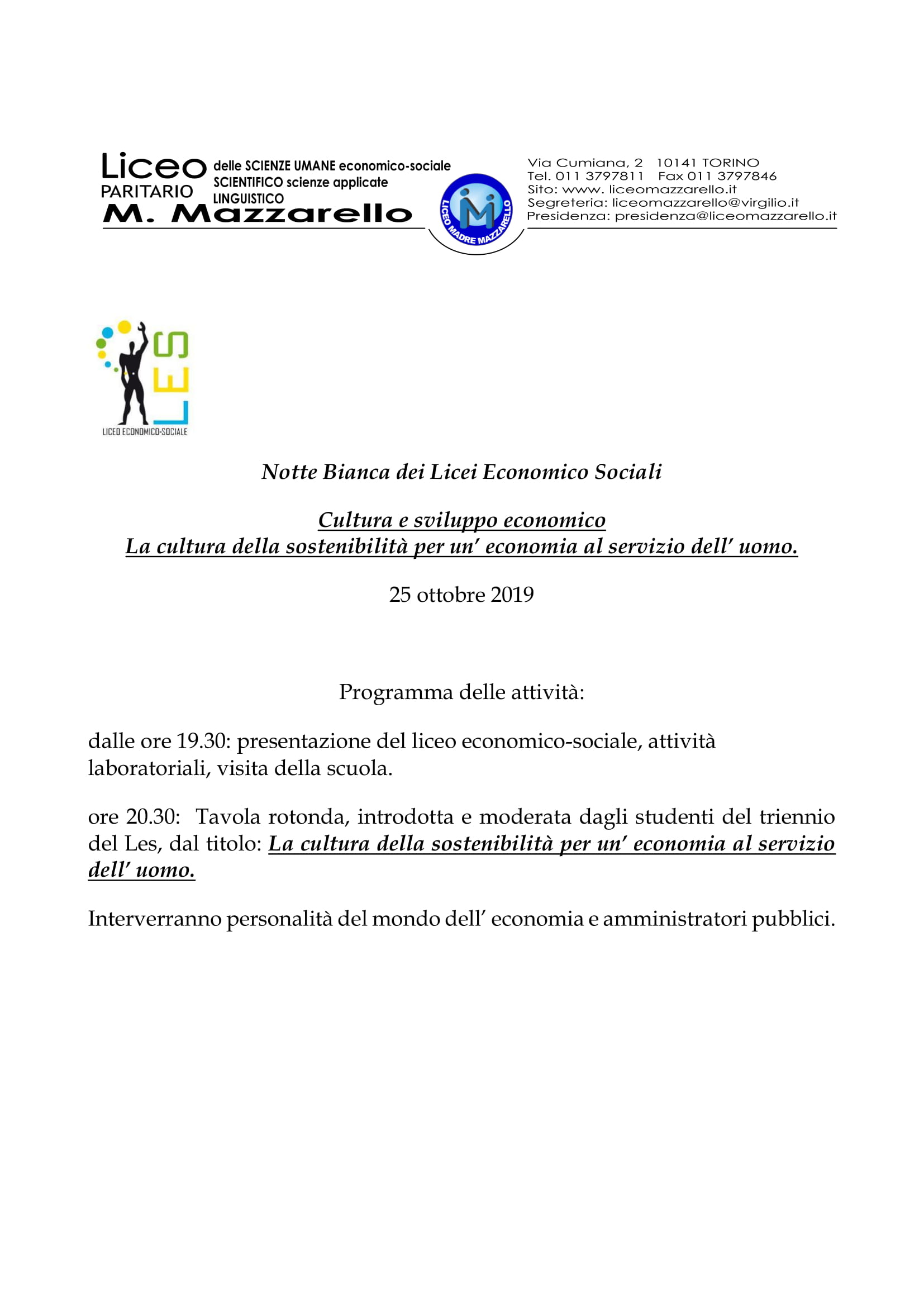Istituto Mazzarello Torino Programma notte bianca LES 2019 1
