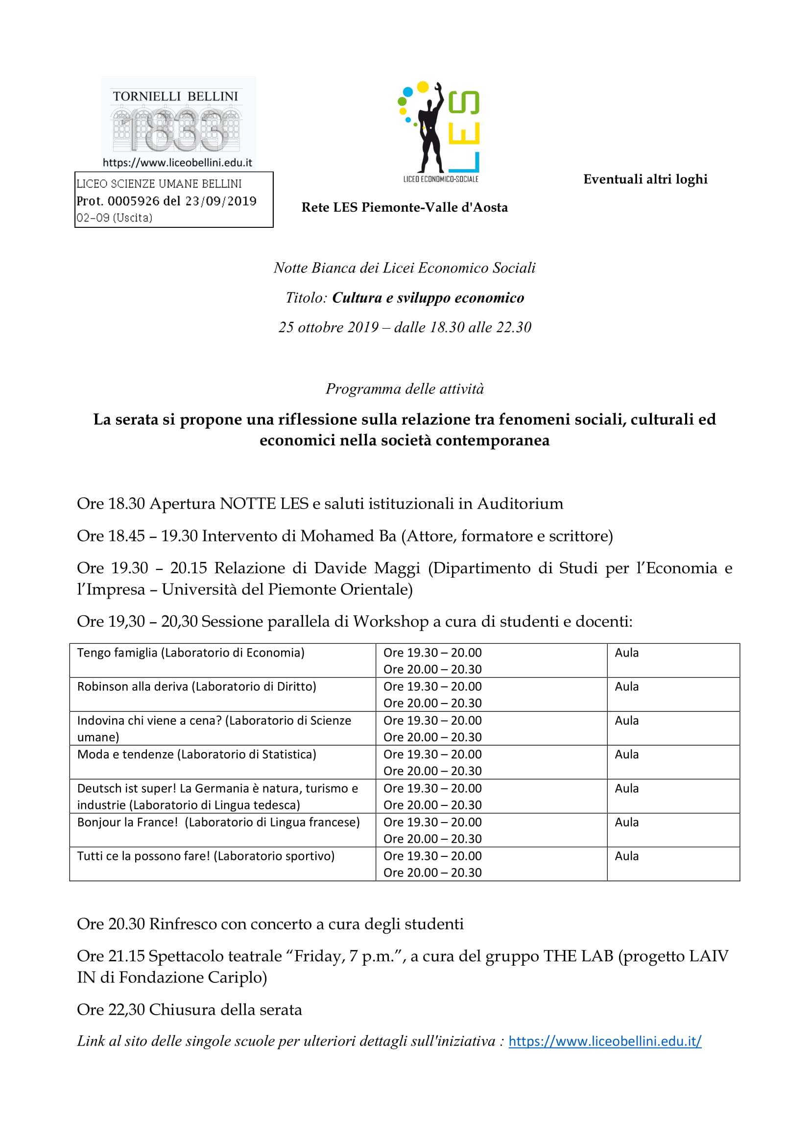 Liceo Bellini Novara Programma Notte Bianca 2019 1